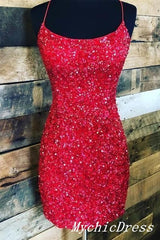 Red Short Homecoming Dresses Sequin Mermaid Hoco Dresses