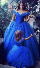 Pretty Ball Gown Royal Blue Flower Girl Dresses Off The Shoulder Dress