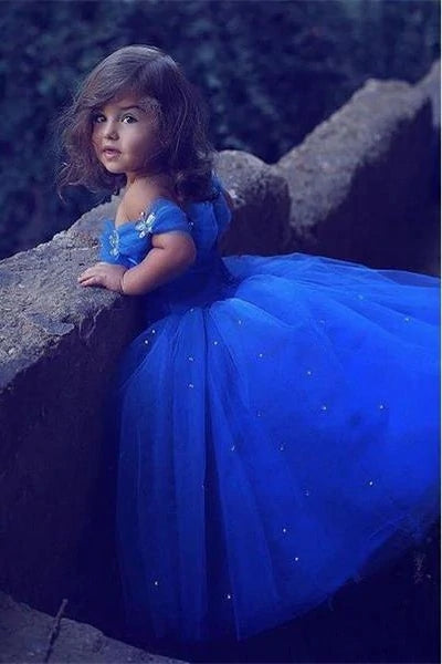 Pretty Ball Gown Royal Blue Flower Girl Dresses Off The Shoulder