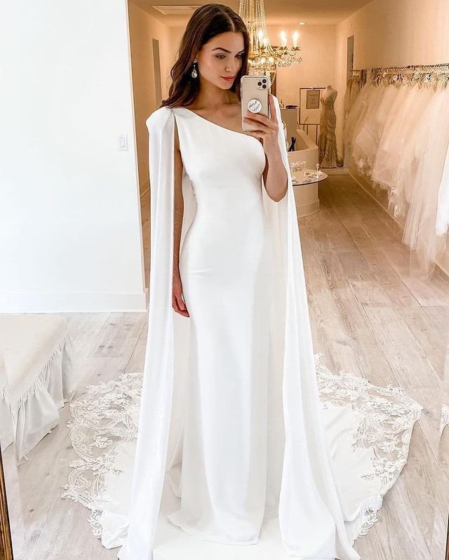 Minimalist Wedding Dress, V-neck Bridal Gown, off Shoulder
