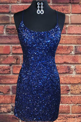 Tight Navy Blue Sequin Short Homecoming Dresses Party Dress
