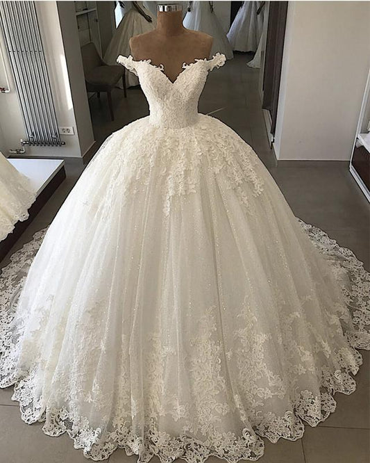 Luxury Off Shoulder Long Lace Wedding Dress