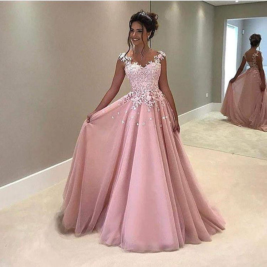Lace Pink Prom Dresses