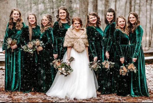 emerald velvet bridesmaid dresses winter