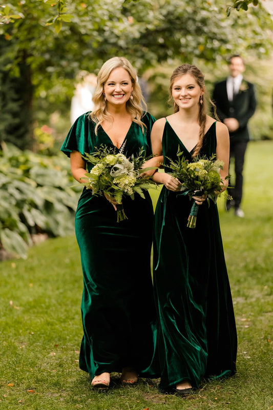 emerald green velvet bridesmaid dress