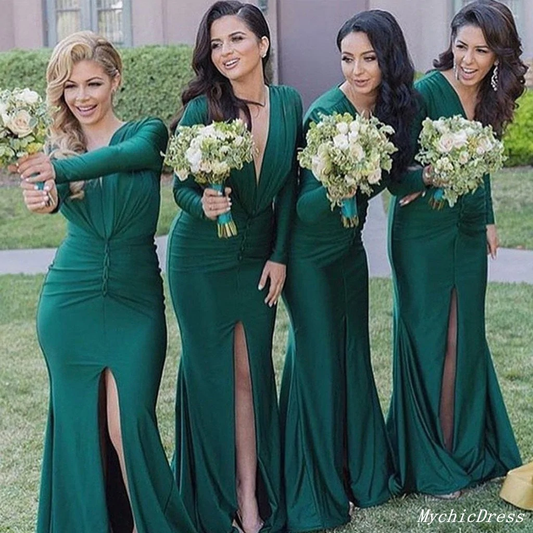 winter green bridesmaid dress with sleeves