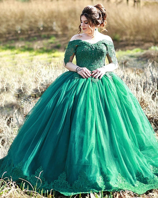 Lace Green Ball Gown Wedding Dresses