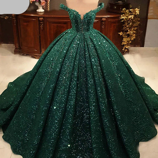Stunning and Affordable Sequin Quinceanera Dresses in Dark Green