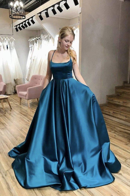 2022 satin prom dresses with pockets