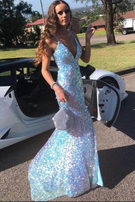blue sequin prom dresses