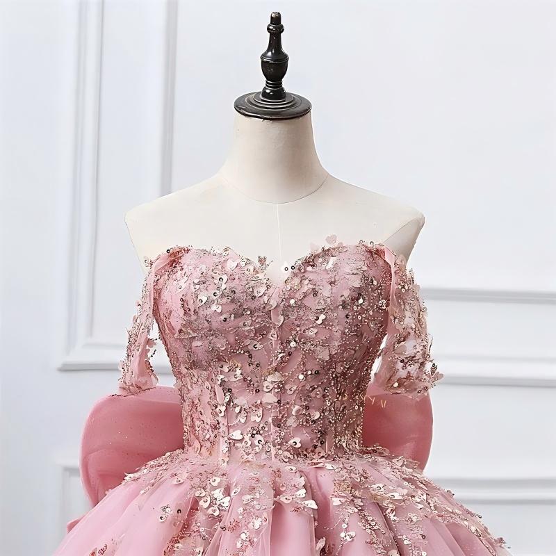 2 In 1 Quinceanera Dresses Pink Shiny Two Piece Sweet 15 Dresses With Bow