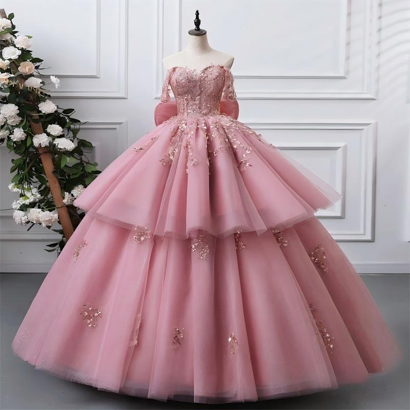 2 In 1 Quinceanera Dresses Pink Shiny Two Piece Sweet 15 Dresses With Bow