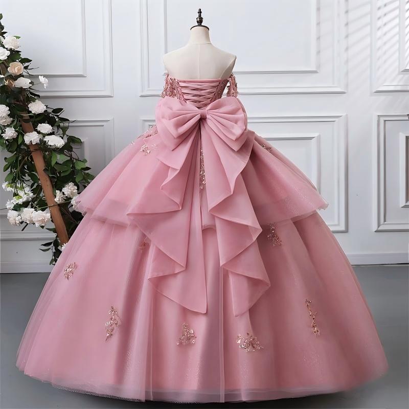 Pink 2 In 1 Quinceanera Dresses Shiny Two Piece Sweet 15 Dresses With Bow