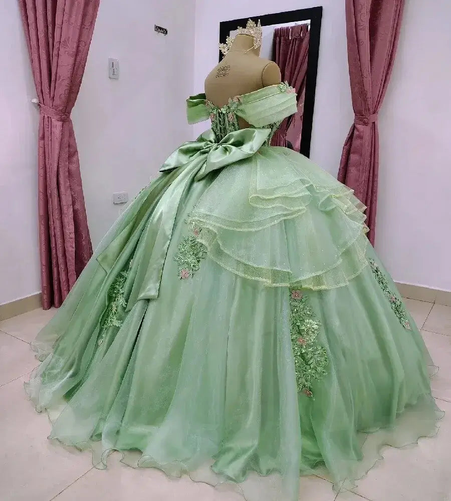  2 In 1 Two Pieces Quinceanera Dresses Green Convertible 3D Flowers