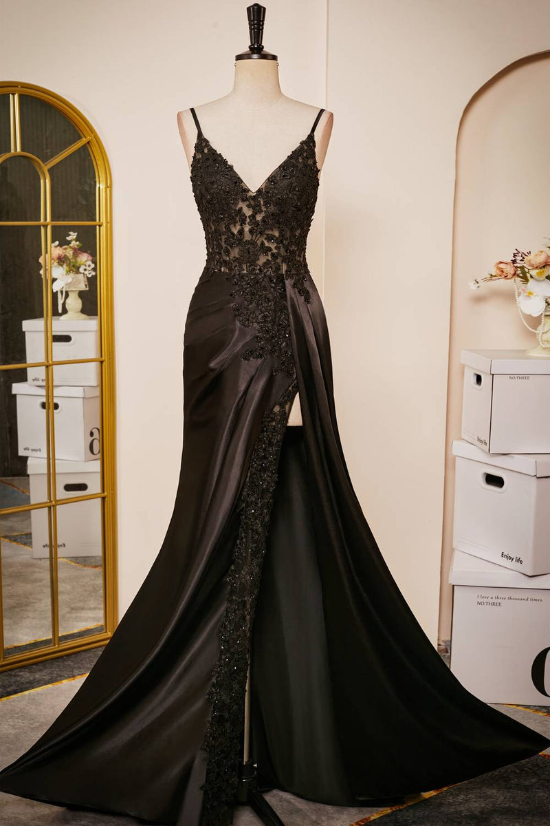 mermaid black prom dresses 2025 Stunning Sequin Mermaid Prom Dress with Slit, Feathers, and Spaghetti Straps 22185