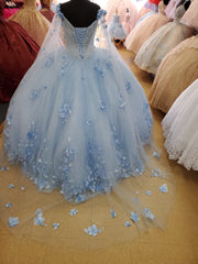2024 Ball Gown Light Blue Quinceanera Dresses Cheap 3D Floral vestidos de 15 años