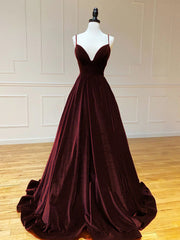 2024 Long Black Velvet Prom Dresses Spaghetti Straps V Neck Evening Party Dress
