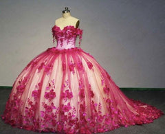 2024 New Off The Shoulder Hot Pink Quinceanera Dress 3D Flower Ball Gowns