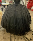 2024 New Cheap Quinceanera Dresses Black with Flowers Crystals Beaded
