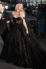 2025 Princess Black Gothic Wedding Dresses with Sequin Lace Applique - MyChicDress