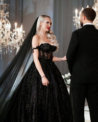 2025 Princess Black Gothic Wedding Dresses with Sequin Lace Applique - MyChicDress