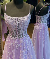 2024 Straps Violet Purple Prom Dresses Lace Tulle Long A-line Dress