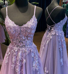 2024 Straps Violet Purple Prom Dresses Lace Tulle Long A-line Dress