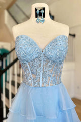 2025 Hot Pink Corset Long Prom Dresses Ruffle Sweetheart Lace Chiffon - MyChicDress