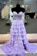 2025 Hot Pink Corset Long Prom Dresses Ruffle Sweetheart Lace Chiffon - MyChicDress