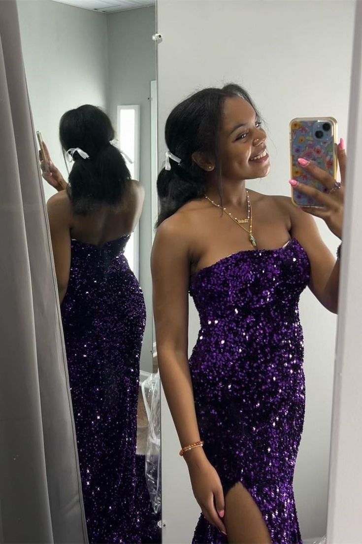 2025 Long Red Prom Dresses Sequin Mermaid Strapless Formal Dress