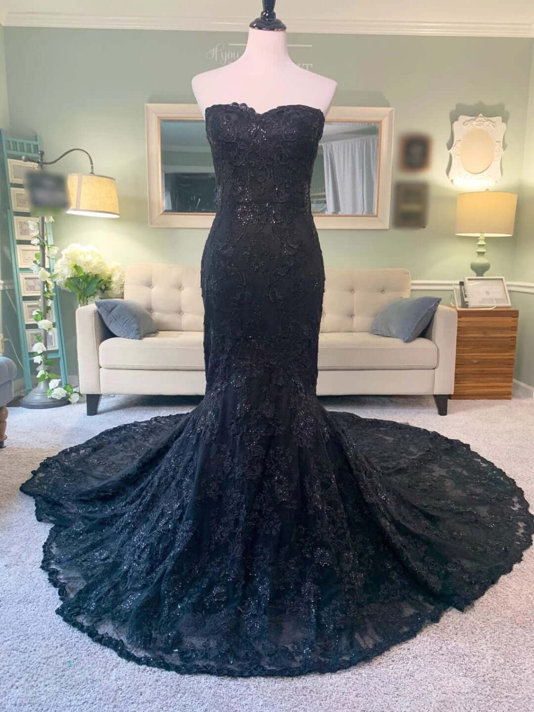 3 in 1 Black Wedding Dress Mermaid Lace with Cape Removable Sleeves