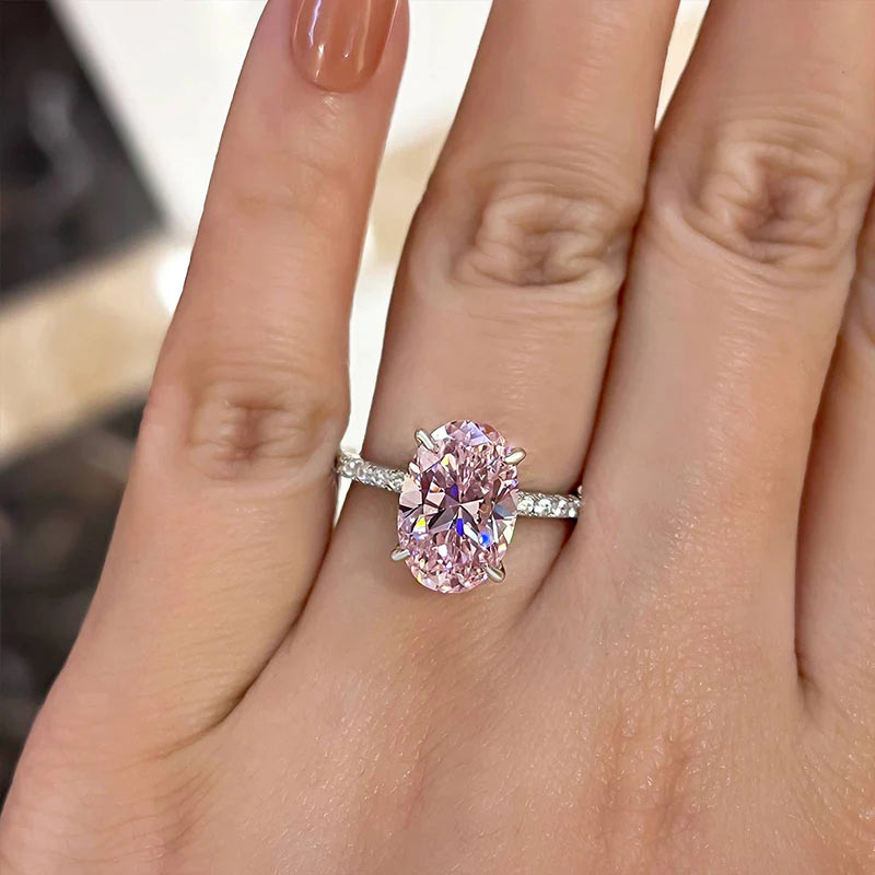 3.5 Carat Oval Cut Pink Stone Engagement Ring For Sale Mychicdress
