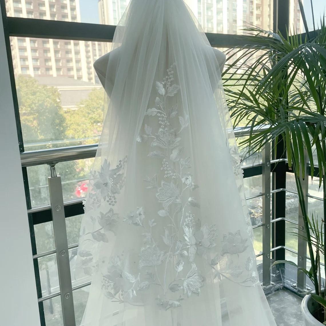 3*3M Lace Cathedral Wedding Veil with 3D Floral