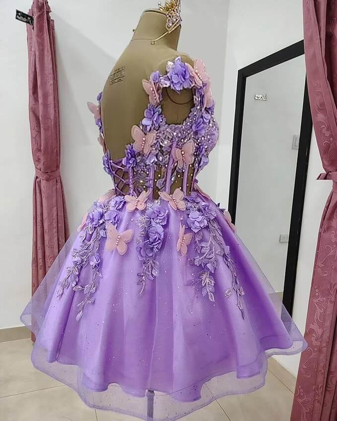 3D Butterfly DAMA Dress for Quinceanera Short Hoco Dresses Off Shoulder
