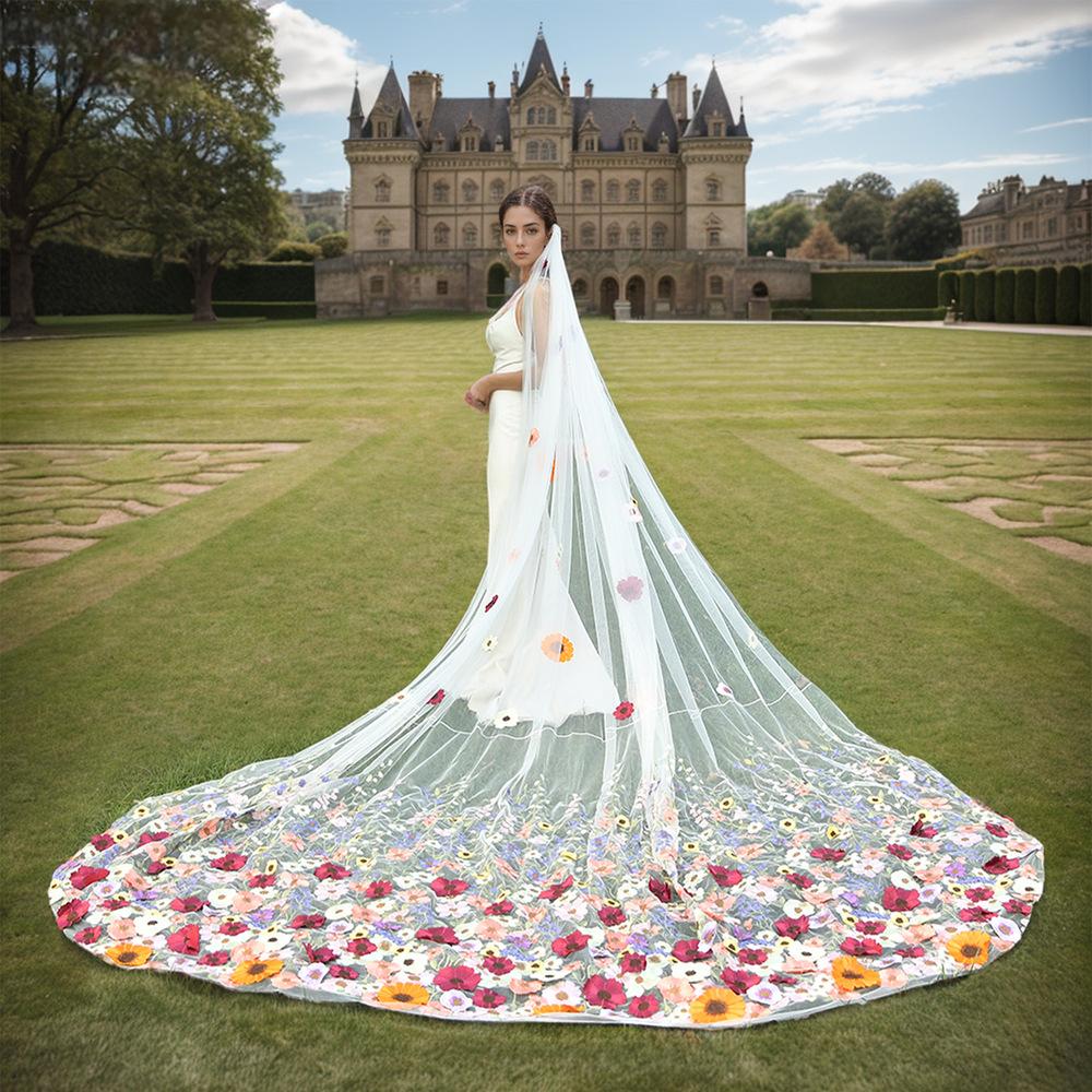 4M Colored Flowers Wedding Veil