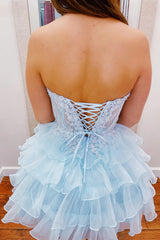 A-Line Corset Pink Homecoming Dress Lace Tulle Ruffles Sweetheart