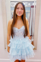 A-Line Corset Pink Homecoming Dress Lace Tulle Ruffles Sweetheart