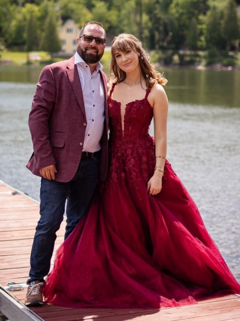 A Line 2025 Lace Blue Long Prom Dresses Straps with Pockets