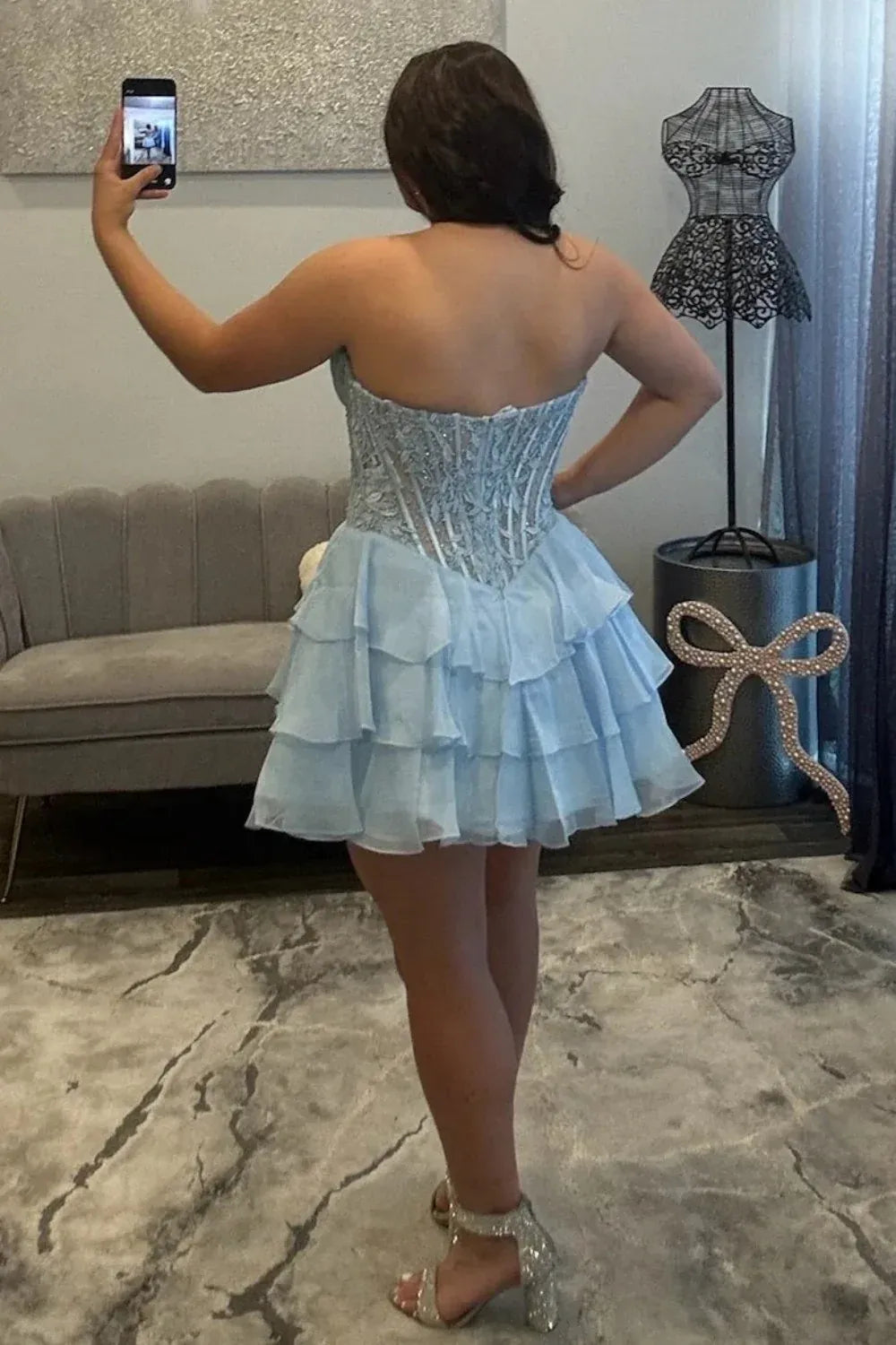A Line Yellow Short Prom Dress Lace Ruffles Hoco Dress