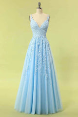 A-Line V Neck Formal Wedding Guest Dress Lavender Lace Long
