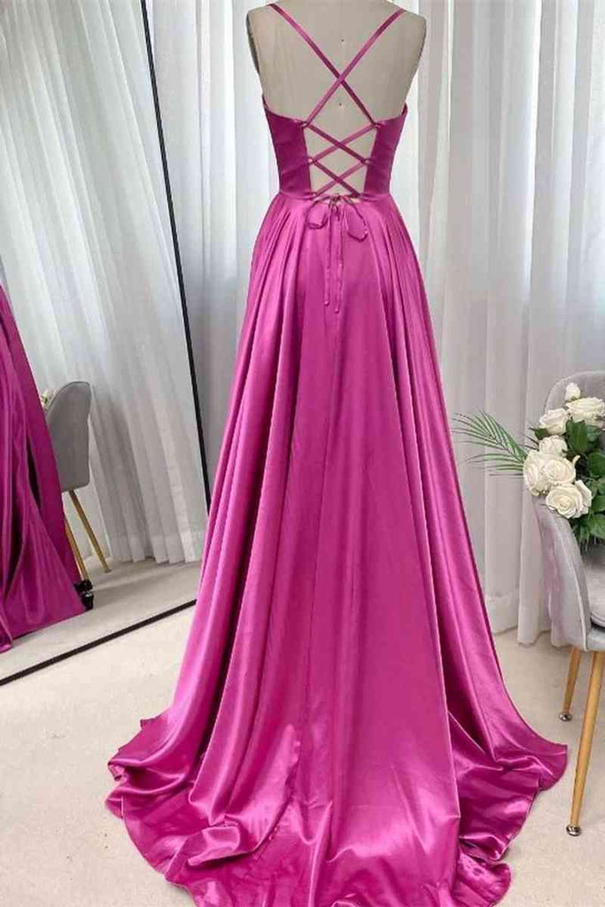 Cicinia Fuchsia Prom Dresses Long Taffeta A-line Sweep Train Strapless Evening Gowns