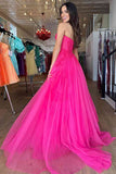 A-Line Hot Pink Prom Dresses Long Evening Dress Sweetheart with Appliques