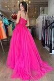 A-Line Hot Pink Prom Dresses Long Evening Dress Sweetheart with Appliques