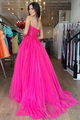 2024 A-Line Hot Pink Prom Dresses Long Evening Dress Sweetheart with Appliques