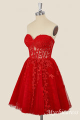 A-Line Red Homecoming Dresses Lace Appliques Short Dama Dress - MyChicDress