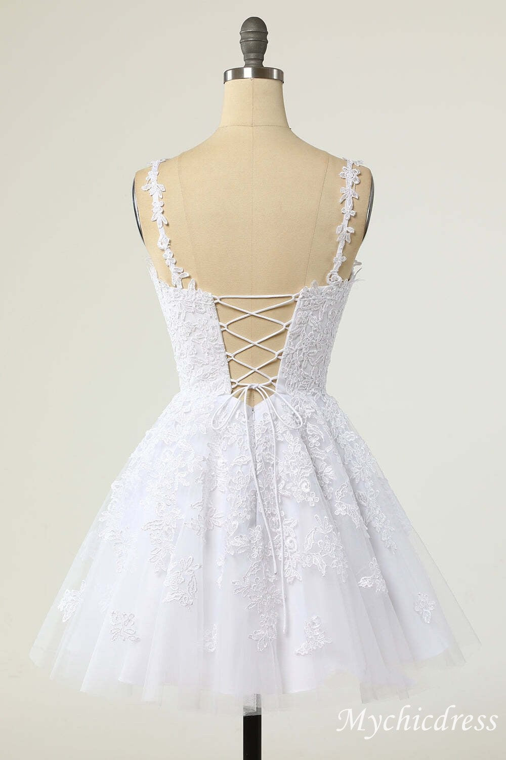 A-Line White Short 2025 Graduation Dresses Lace Homecoming Dress - MyChicDress