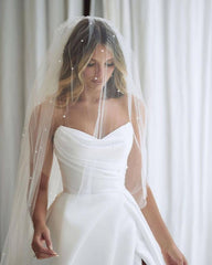 A-Line White Sleeveless Satin Wedding Gown With Side Slit - MyChicDress