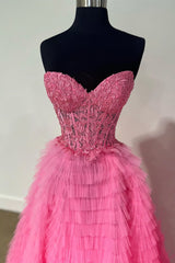 A-Line Light Blue Lace Ruffle Prom Dress Corset Sweetheart Strapless - MyChicDress