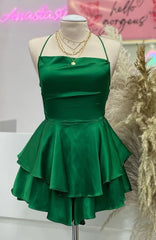 A-line White Graduation Dress Satin Homecoming Dress Spaghetti Strap