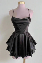 A-line White Graduation Dress Satin Homecoming Dress Spaghetti Strap